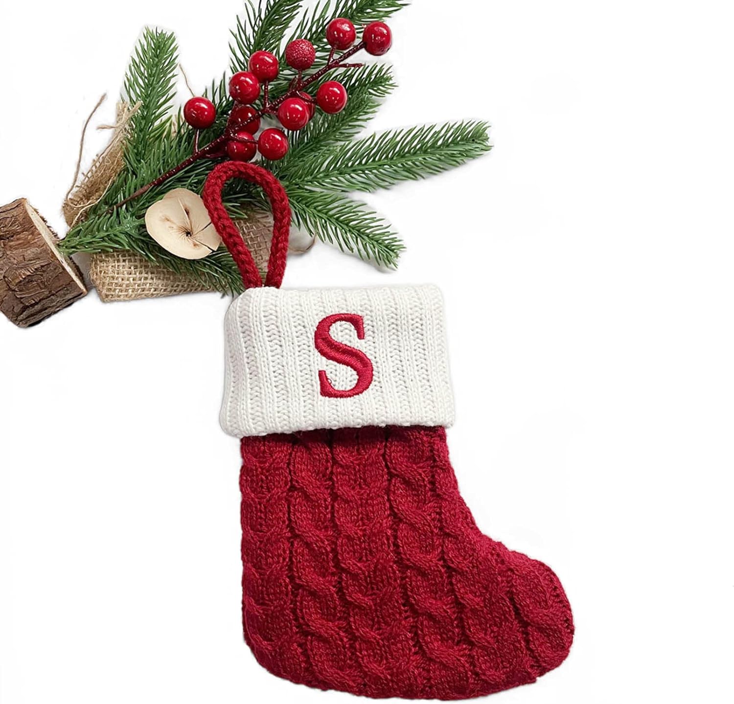 Stockings & Holders - QINMAO Mini Stockings with Initials,Christmas Stocking with 26 Letter,Mini Christmas Stockings Knit Embroidered Initial Letter Xmas Stockings (S)