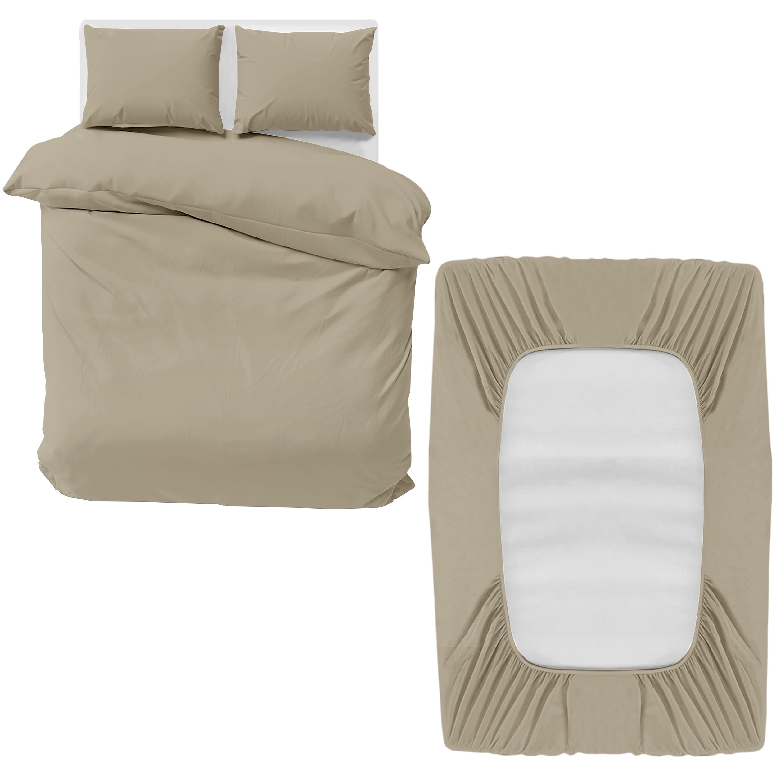 MOONLIGHT20015 King Bedding Set 4 Piece Duvet Cover Fitted Sheet with Pillow cases Soft Brushed Microfiber Duvet Cover sets Beige