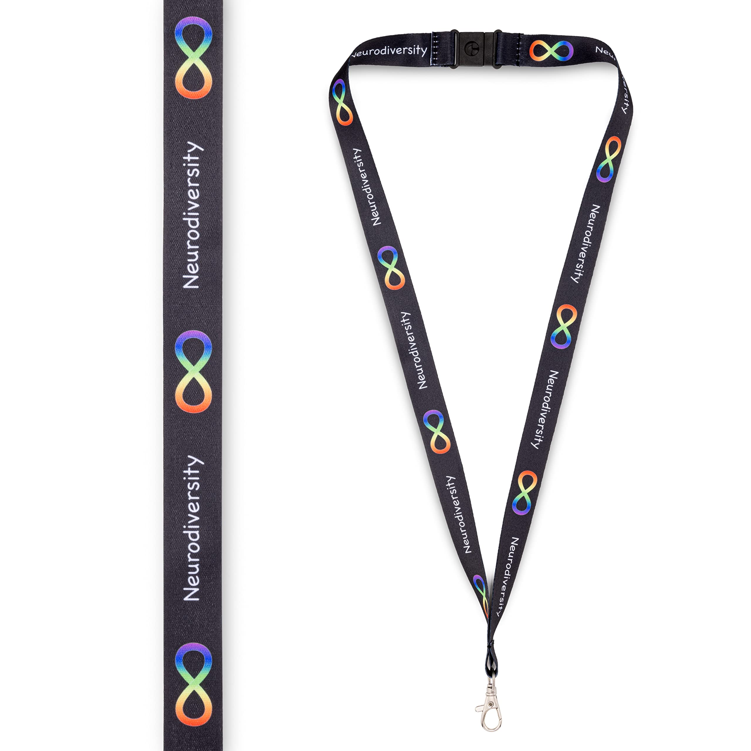 Neurodiversity Awareness Lanyard Autism ADHD Double Infinity Dyslexia Tourettes Epilepsy Unisex Black White Adult Size (Black)