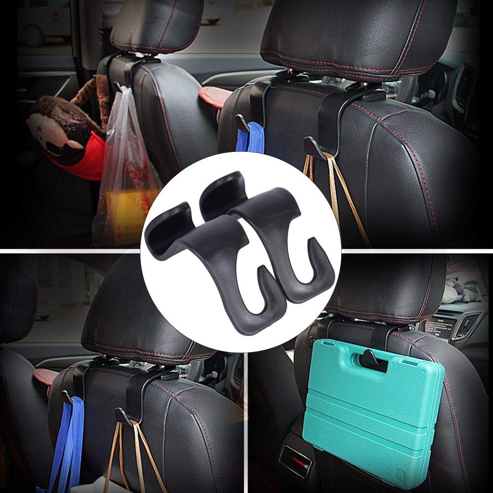 4 Pack Car Seat Headrest Hooks Strong and Durable Backseat Headrest Hanger Storage for Handbags, Purses, Coats, and Grocery Bags, Universal Vehicle Car Seat Back Headrest （Include Drying Towel