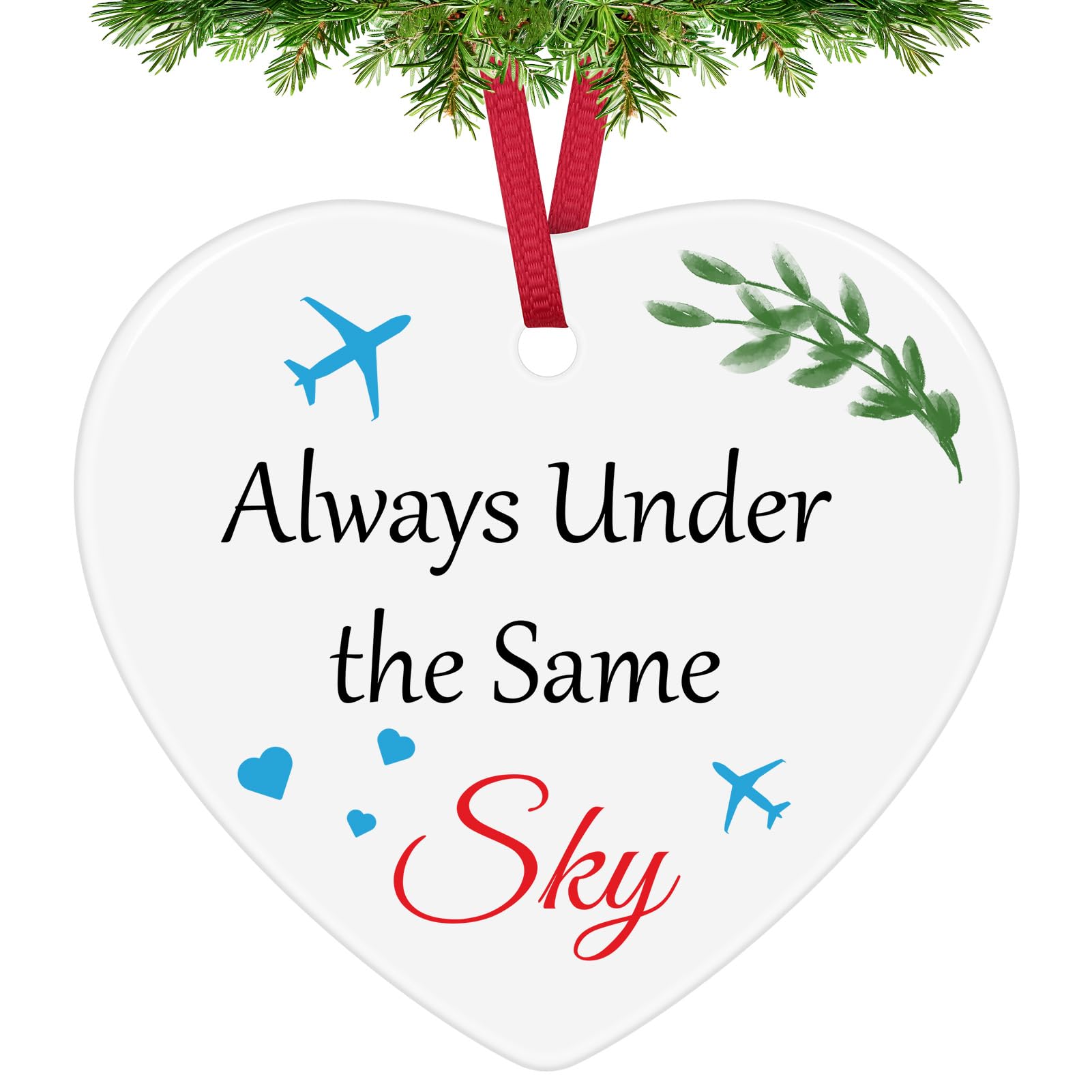 Long Distance Gifts Christmas Ornament Distance Gifts for Best Friends Couple Going Away Gift for Women Men Ceramic Heart Keepsake for Friends Family Farewell Present Always Under the Same Sky