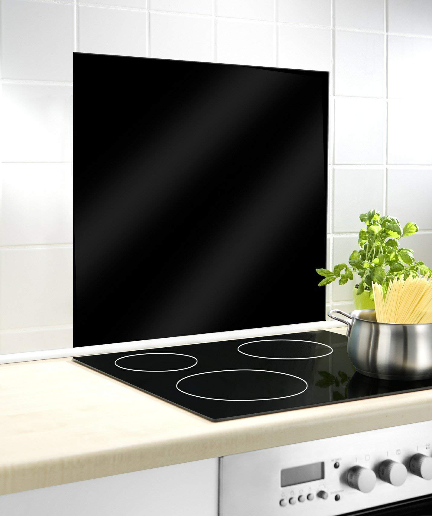 Wenko Glass Back Panel Splash Guard, Tempered Glass, Black, 70 x 60 x 0.1 cm โ image 1