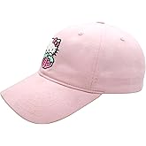 Hello Kitty Dad Hat, Strawberries Adjustable Baseball Cap with Curved Brim, Pink, One Size