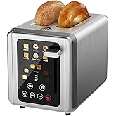 WUNLY Touch screen Toaster 2 slice,Stainless Steel Digital Timer Toasters with Sound Function,6 Bread Types & 6 Shade Settings,Smart Extra Wide Slots Toaster with Bagel,Defrost Functions,Grey