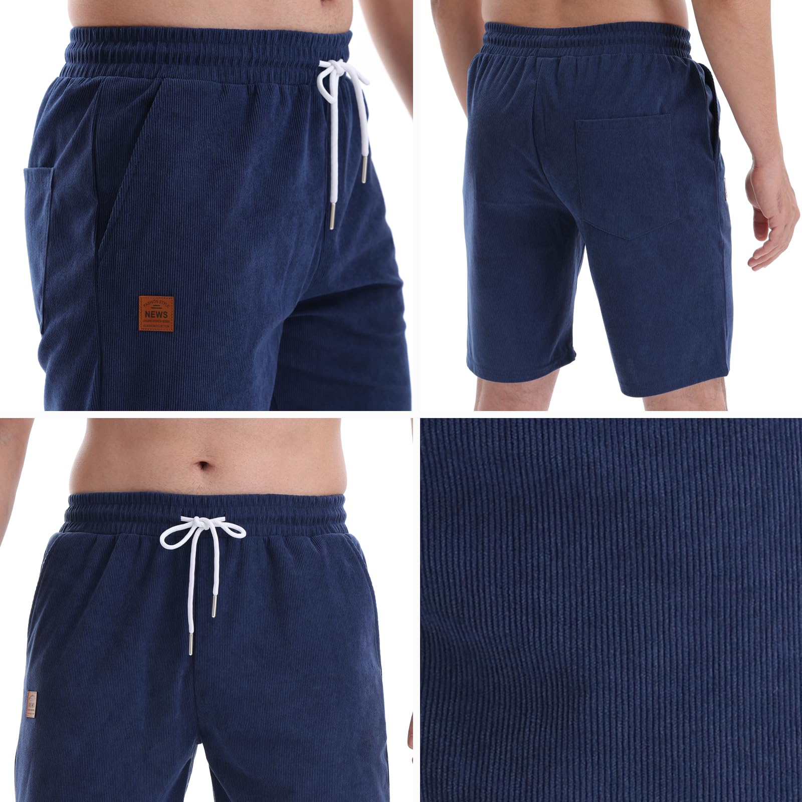 ZOXOZ Corduroy Shorts Herren Kurze Hosen Herren Sommer Elastic Waist mit Taschen Dunkelblau M 5