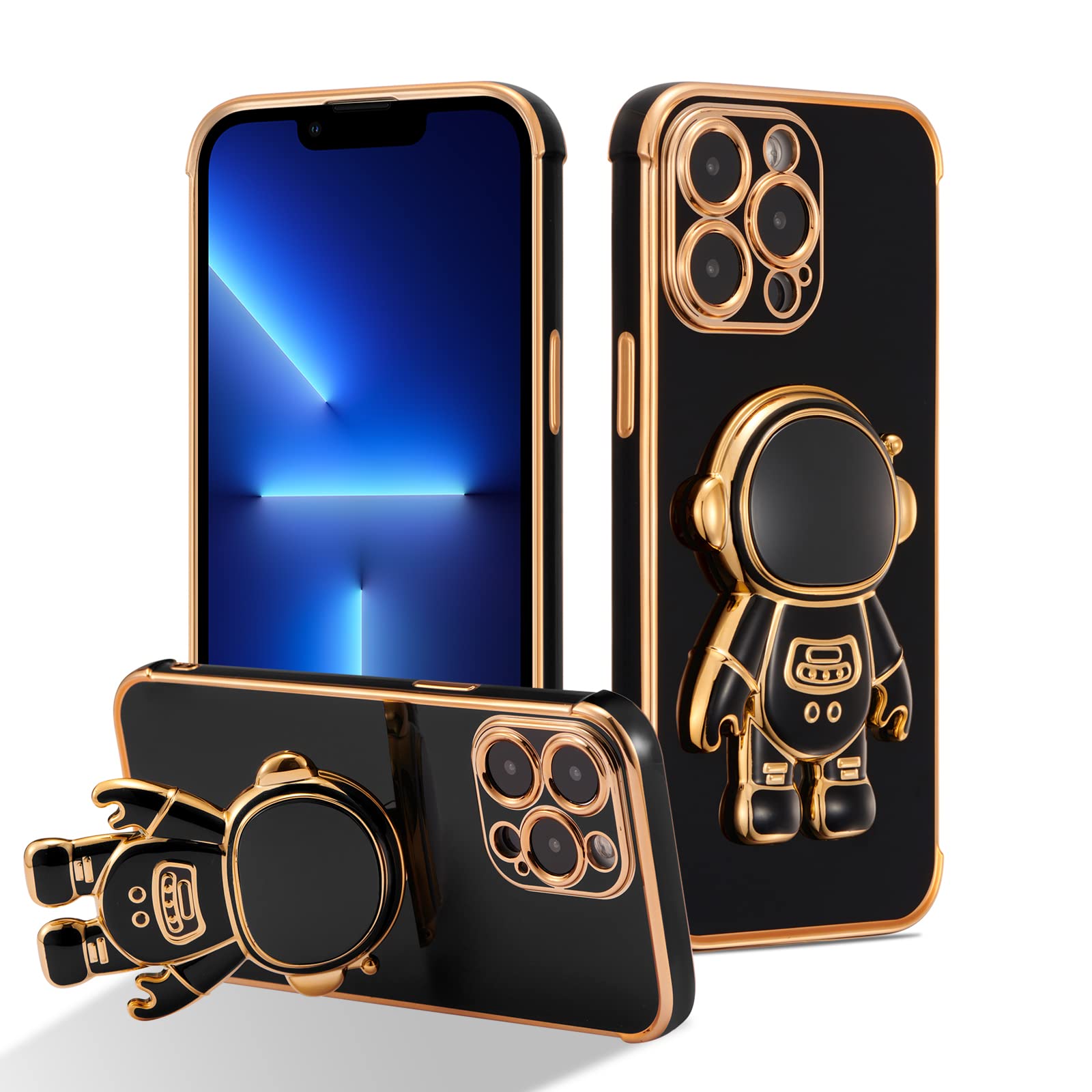 RALEAVO Compatible with iPhone 14 Pro Max (6.7") Case with Cute Astronaut Kickstand Design Shockproof Plating Phone Case for iPhone 14 Pro Max-Black — image 1
