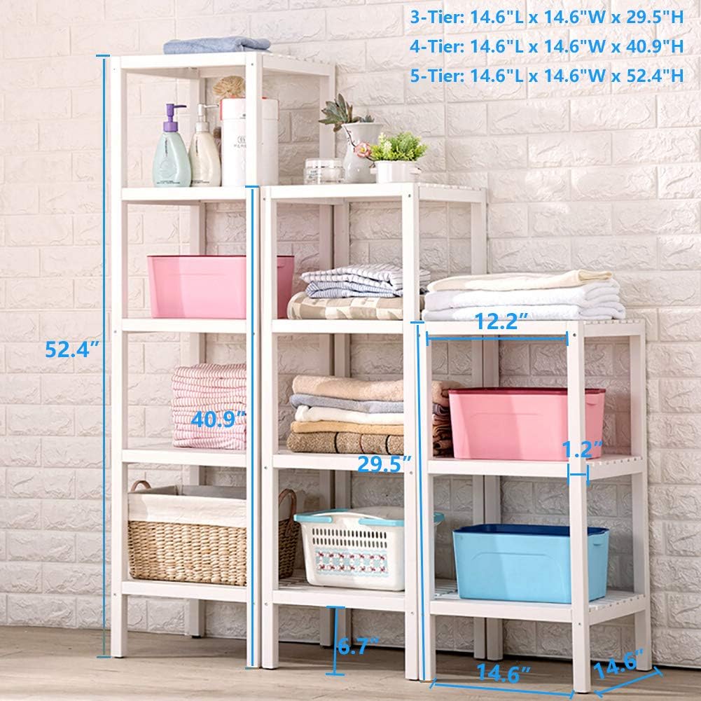 IOTXY Bathroom 3-Tier Towel Shelves, Pure Nature Solid Wood Storage Rack, Shower Room Floor Shelf, Multifunctional Organizer, Easy Assembly, White: Kitchen & Dining