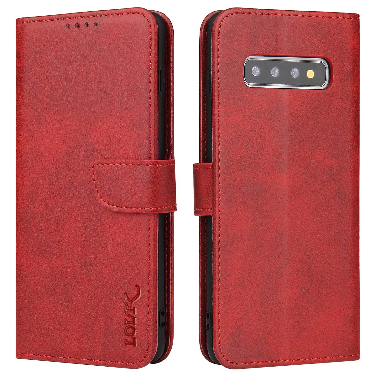LOLFZ Wallet Case for Samsung Galaxy S10e, Vintage Leather Book Case with Card Holder Kickstand Magnetic Closure Flip Case Cover for Samsung Galaxy S10e - Red