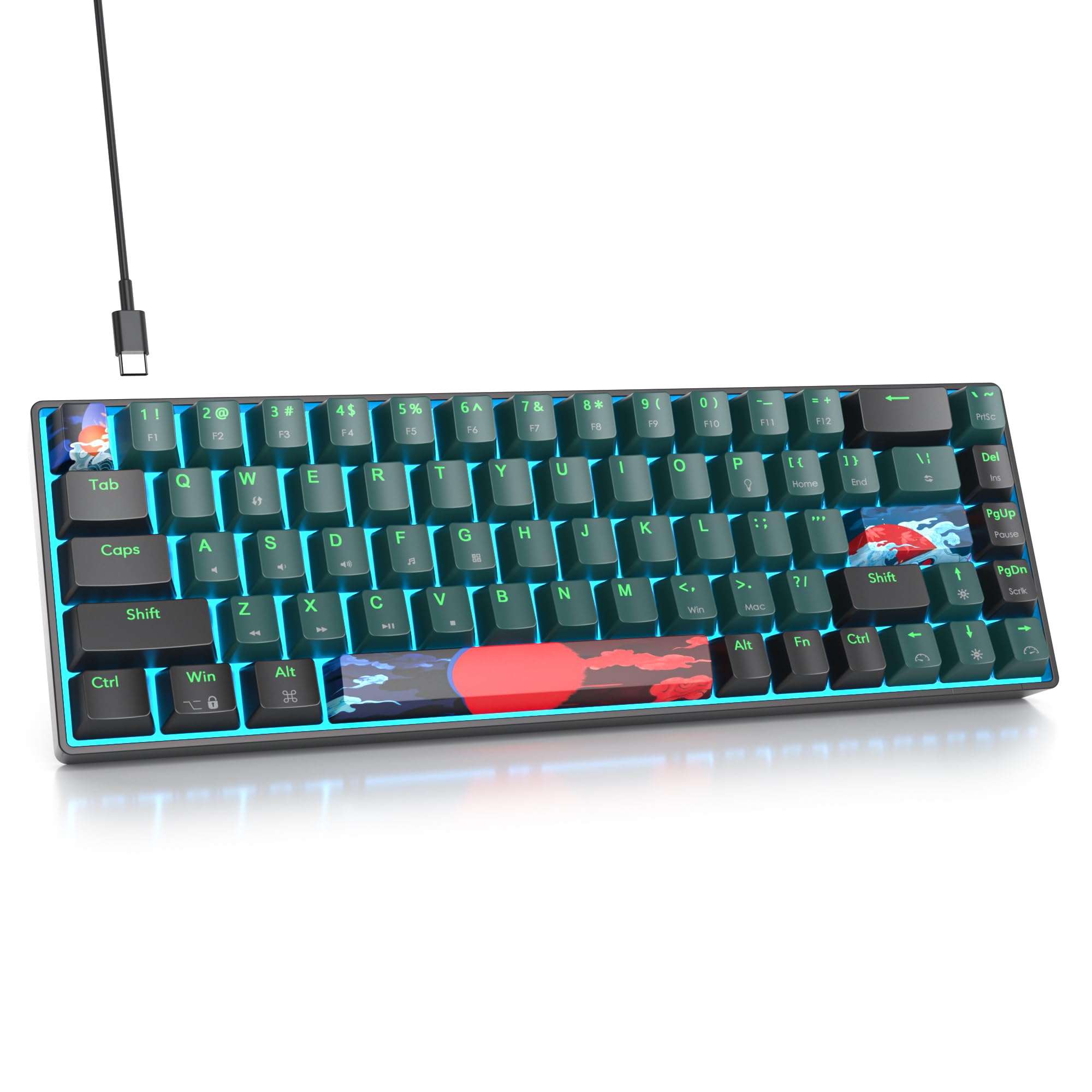 Ussixchare 65 Percent Gaming Keyboard 68 Keys Mechanical Keyboard LED Backlit Ultra Compact Wired Keyboard with Red Switch for Windows Laptop Gamer(68 Sound Wave)