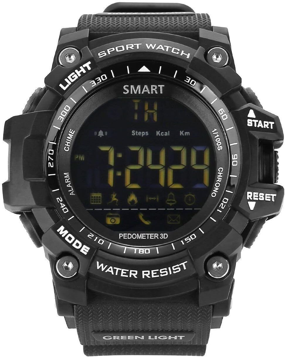 Amazon.com: Umei para hombre, Militar reloj inteligente, EX16 Bluetooth 4.0  LED Digital reloj 5 ATM \u0026 ip67outdoor impermeable Bluetooth deporte reloj  inteligente con Android y iOS Smartphones (azul), Negro