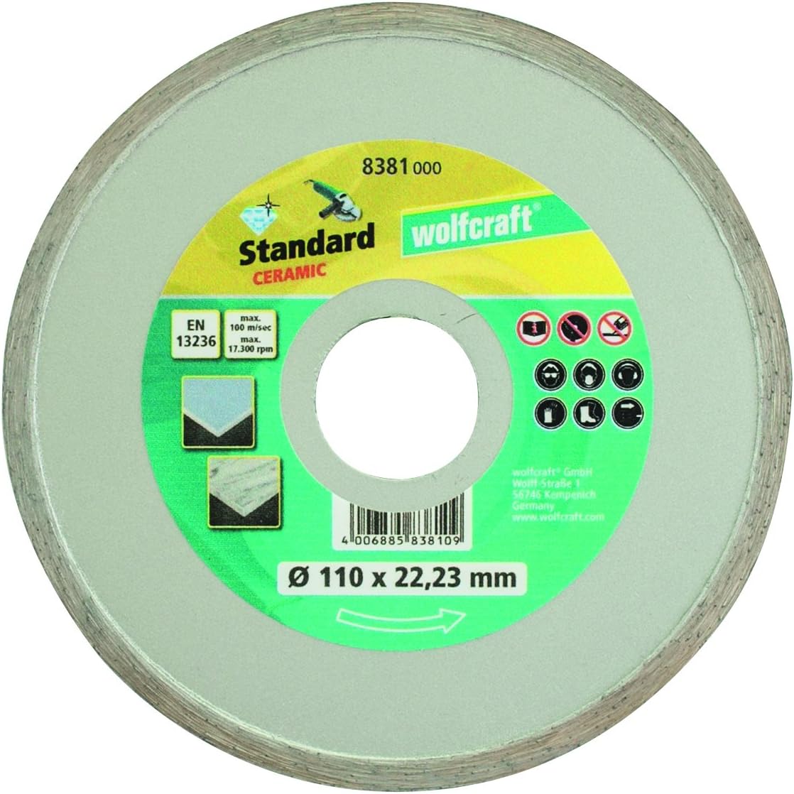 wolfcraft Diamond Cutting Disc "Standard Ceramic" for Angle Grinders I 8381000, orange, 110 millimeters