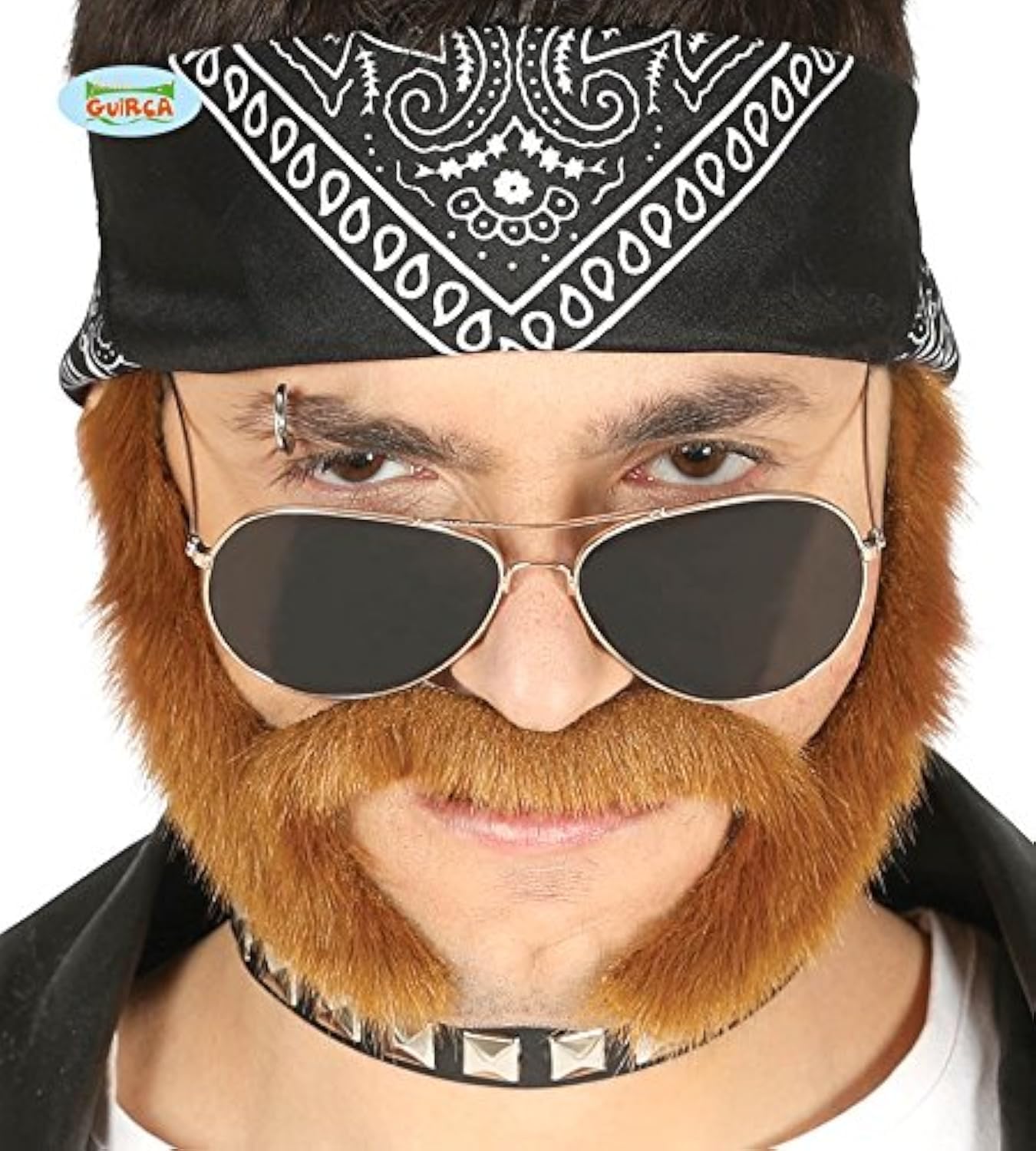 Shoperama self-adhesive brown moustache for bikers and rockers, moustache with sideburns and beard