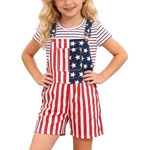 American Flag Overalls Kids Adjustable Straps 4Th of July Outfits for Boys Girls USA Bib Romper Shorts Patriotic Coveralls