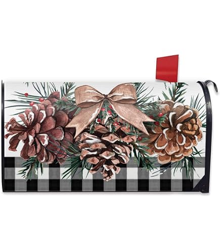 Christmas Tree Mailbox Cover - Magnetic, Buffalo Plaid With Snowflakes, Standard 18"x21" - View #4
