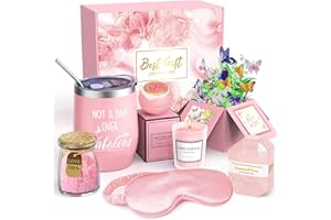 JOYVELLA Christmas Spa Gift Basket with Bath Essentials- Pink Rose Relaxation Kit Set, Birthday Spa Items Box for Women, Wife, Mom, Sister, Mom, Her, Friends