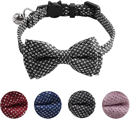 Pet Supplies Hanamaki Cat Collar Breakaway With Bow Tie Bell Black Bling Kitten Collar With Removable Cat Bowtie Collar For Kitty Cat 7 4 10 8 Inch Amazon Com