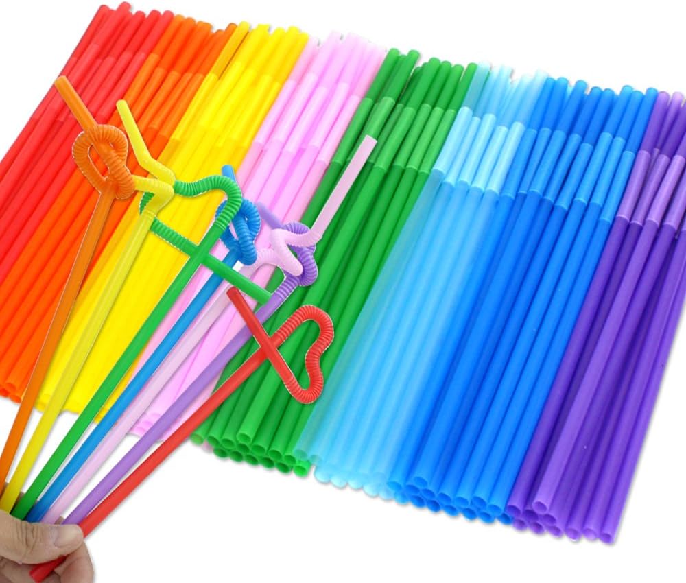 Tomnk 300pcs 10.3 Inches Disposable Flexible Bendy Drinking Straws Plastic Straws: Kitchen & Dining