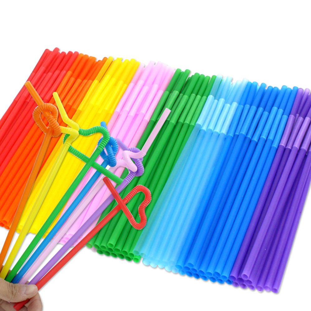Tomnk 300PCS 10.3 Inch Disposable Flexible Bendy Drinking Straws Plastic Straws