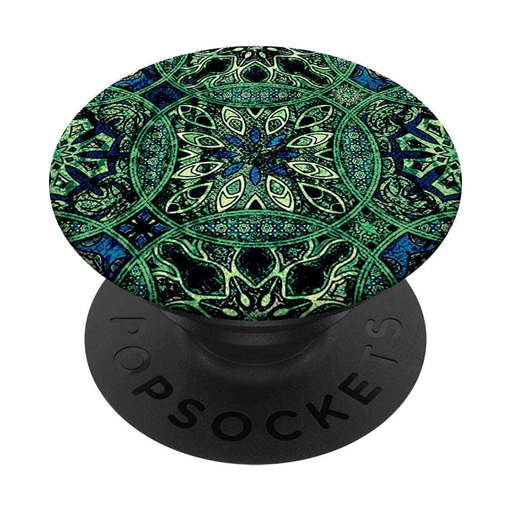 Green Modern Abstract Geometric Pattern Teal Blue Mandala PopSockets Swappable PopGrip