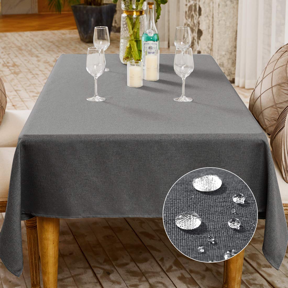 BALCONY & FALCON Rectangular Table Cloth -Wipe Clean, Waterproof & Washable, Crisp Linen-Look Fabric, Heavyweight & Durable for Kitchen, Dining, Party, Buffet & Everyday Use – Grey, 140 x 240 cm