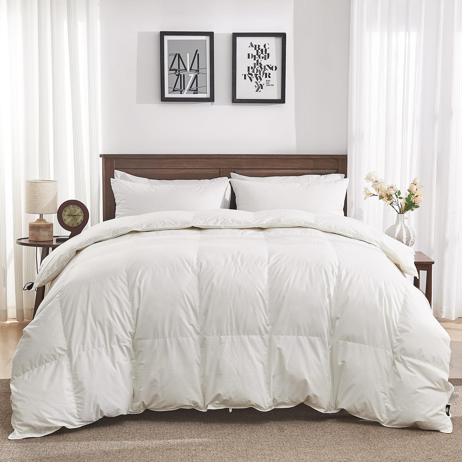 Photo 1 of Oaken-Cat Goose Feather Down Fiber Comforter Oversized King - 100% Organic Cotton Shell All Season Duvet Insert, Medium Warmth Hotel Luxury Bedding Comforter(120x98 Inch, White)