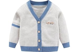 Fnaobai Toddler Baby Boys Cardigan Little Boys V-Neck Cotton Sweater Kids Long Sleeve Jacket Knit Button Up for Fall Winter