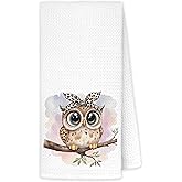 JINYO Owl Kitchen Towels, Coquette Leopard Bow Owls Gifts Hand Towels for Lovers Women, Owl Bathroom Kitchen Decor, Owls Decorative Dish Tea Towels, 16x24 Inch
