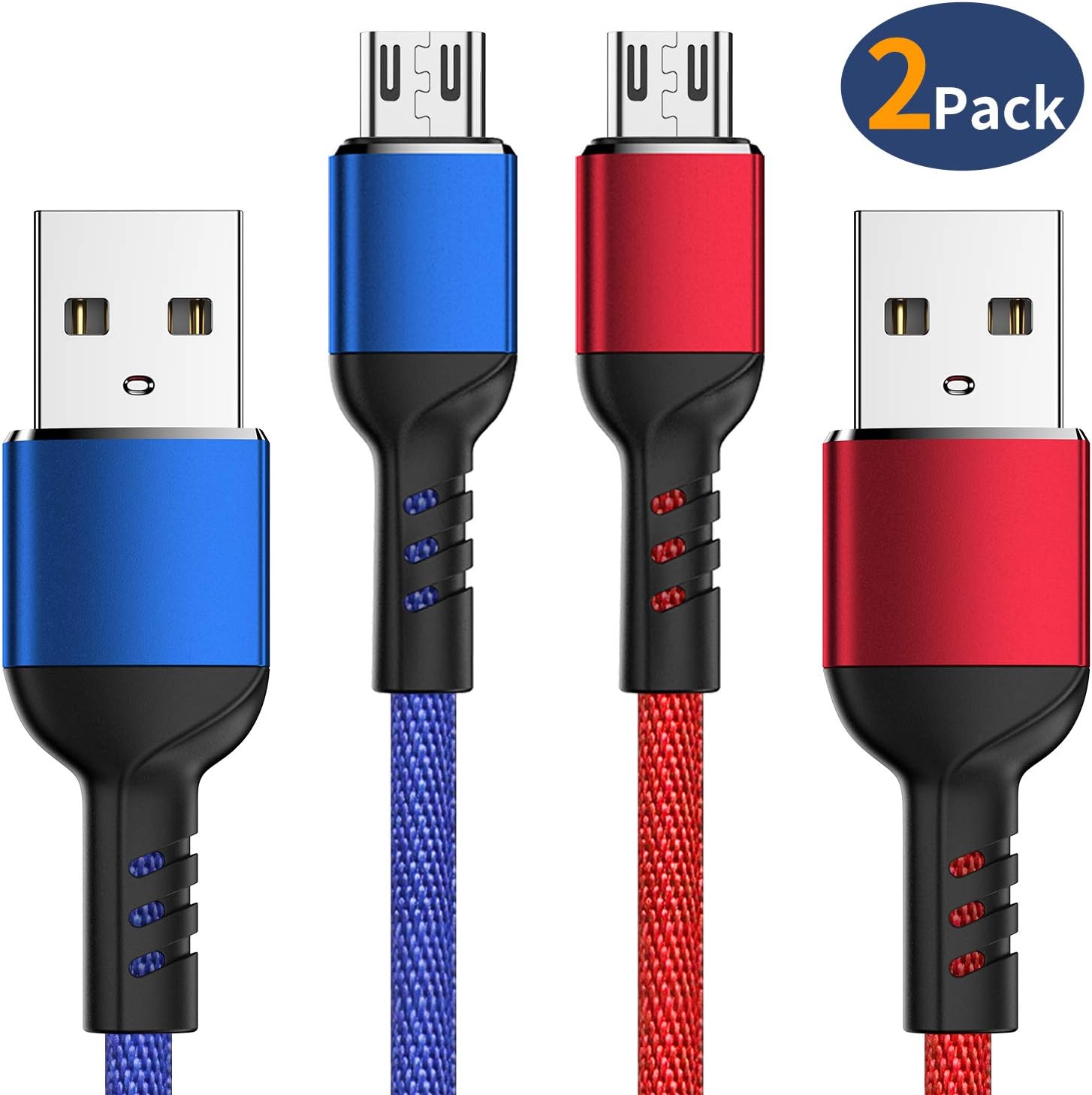 PS4 Controller Charger Charging Cable – 2 Pack 10FT Nylon Braided Micro USB 2.0 Charge and Play Data Sync Cord for Playstation 4, dualshock 4, Xbox One S/X Controller, Samsung, Android Phones