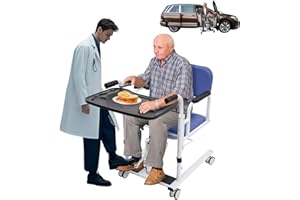 DEROANKE Patient Lift Transfer Chair, 330.7 LBS Hydraulic Patient Lift for Home, Portable Transport Wheelchair, with 180° Split Seat and Potty, Dining Table, Transfer Lift Aid, Height Adjustable