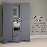 Vida Designs Riano 3 Door Mirrored Wardrobe Grey 170H x 115.4W x 53D cm view 7