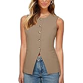 Fallorchid Womens Round neck Suit Vest Sleeveless Button Business Jacket Waistcoat Top