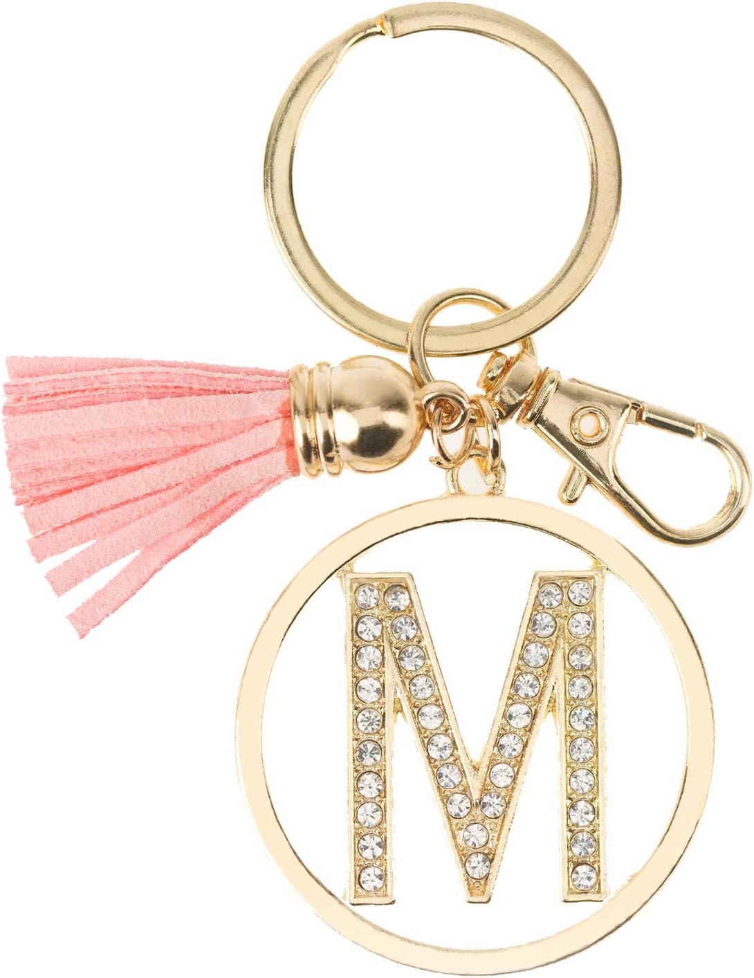 Gold Silver Rhinestone Alphabet Initial Letter Keychain, Key Ring, Bag Charm w/Tassel