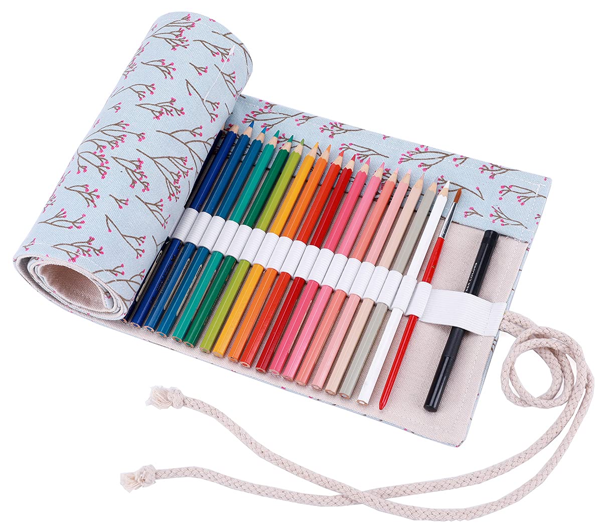 Amoyie Roll Up Pencil Case for 72 Coloured Pencils, Foldable Colouring Pens Organiser Bag, Artist Wrap, Portable Canvas Holder, Blue