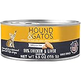 Hound &amp; Gatos Chicken Wet Cat Food, Single Protein, 98% Real Meat Formula, Grain Free Limited Ingredient Cat Food, 5.5 oz Cans (Pack of 24)