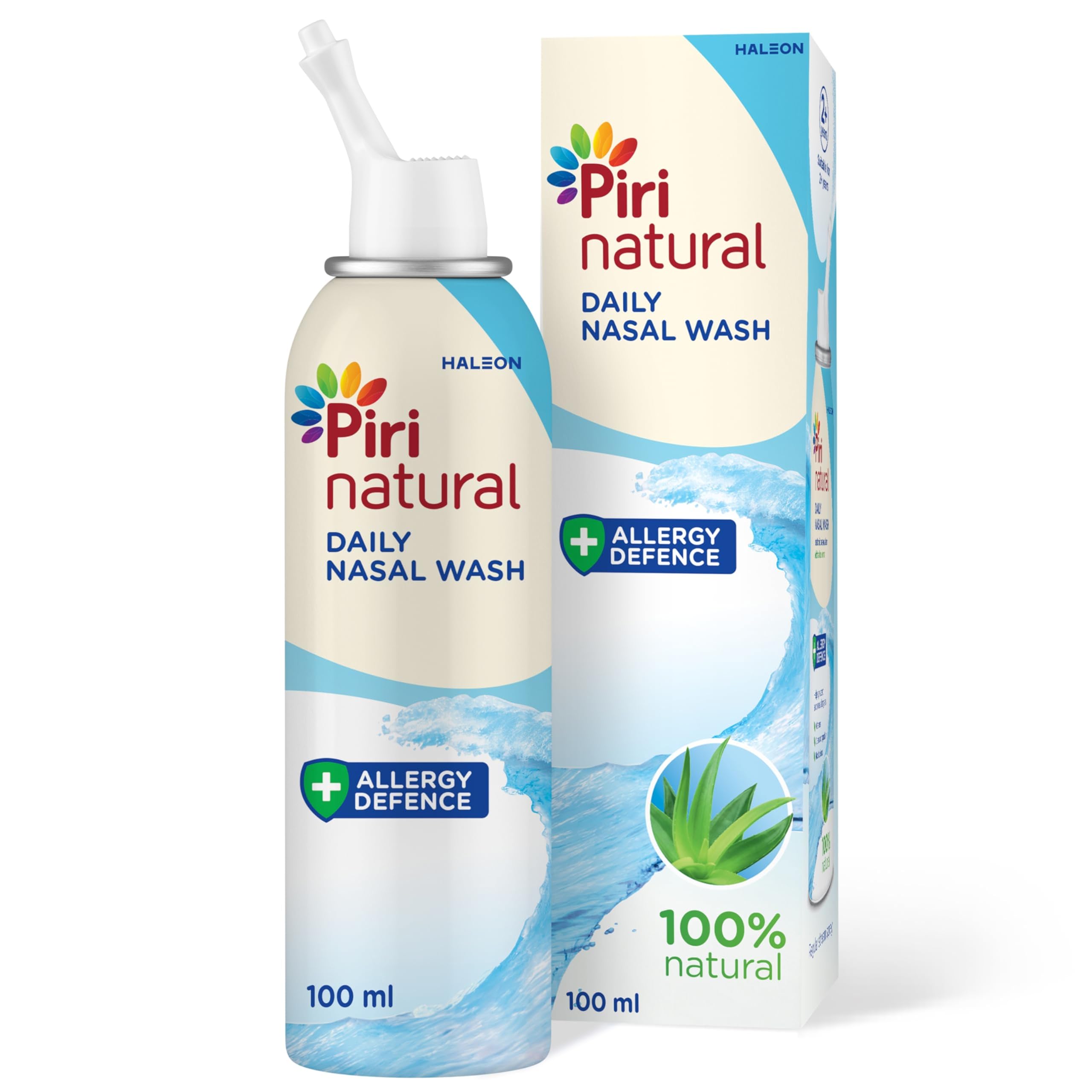 PiriNatural Nasal Spray, Daily Nasal Wash for Allergy Defence, Allergens Hayfever & Dust Wash, 100ml
