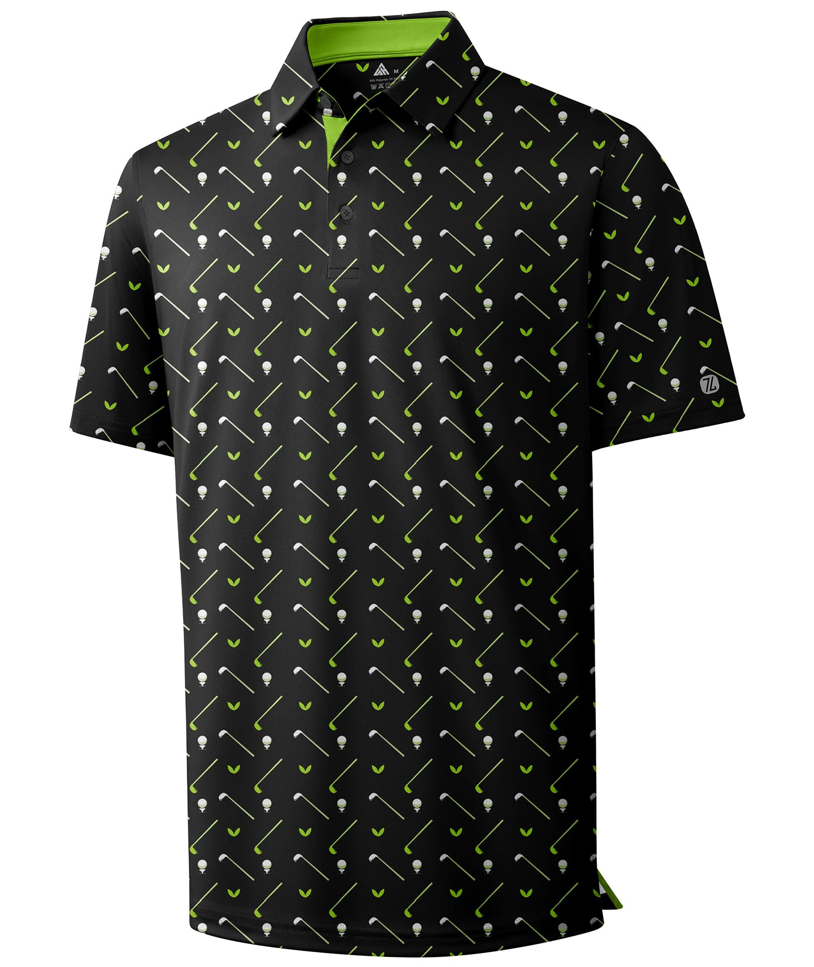 Photo 1 of ZITY Men's Golf Polo Shirt Short Sleeve Performance Moisture Wicking Collared Print Shirt for Golf and Casual Wear, Black Golf Clubs, 2XL