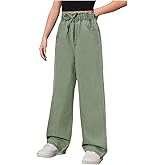 RoseSeek Girl's Baggy Wide Leg Jeans High Elastic Waisted Denim Pants Casual Jeans with Bow Y2K Streetwear