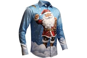 Christmas Shirts for Men Xmas Long Sleeve Button Down Shirts Snowflake Santa Claus Christmas Tops Holiday Hawaiian Shirt