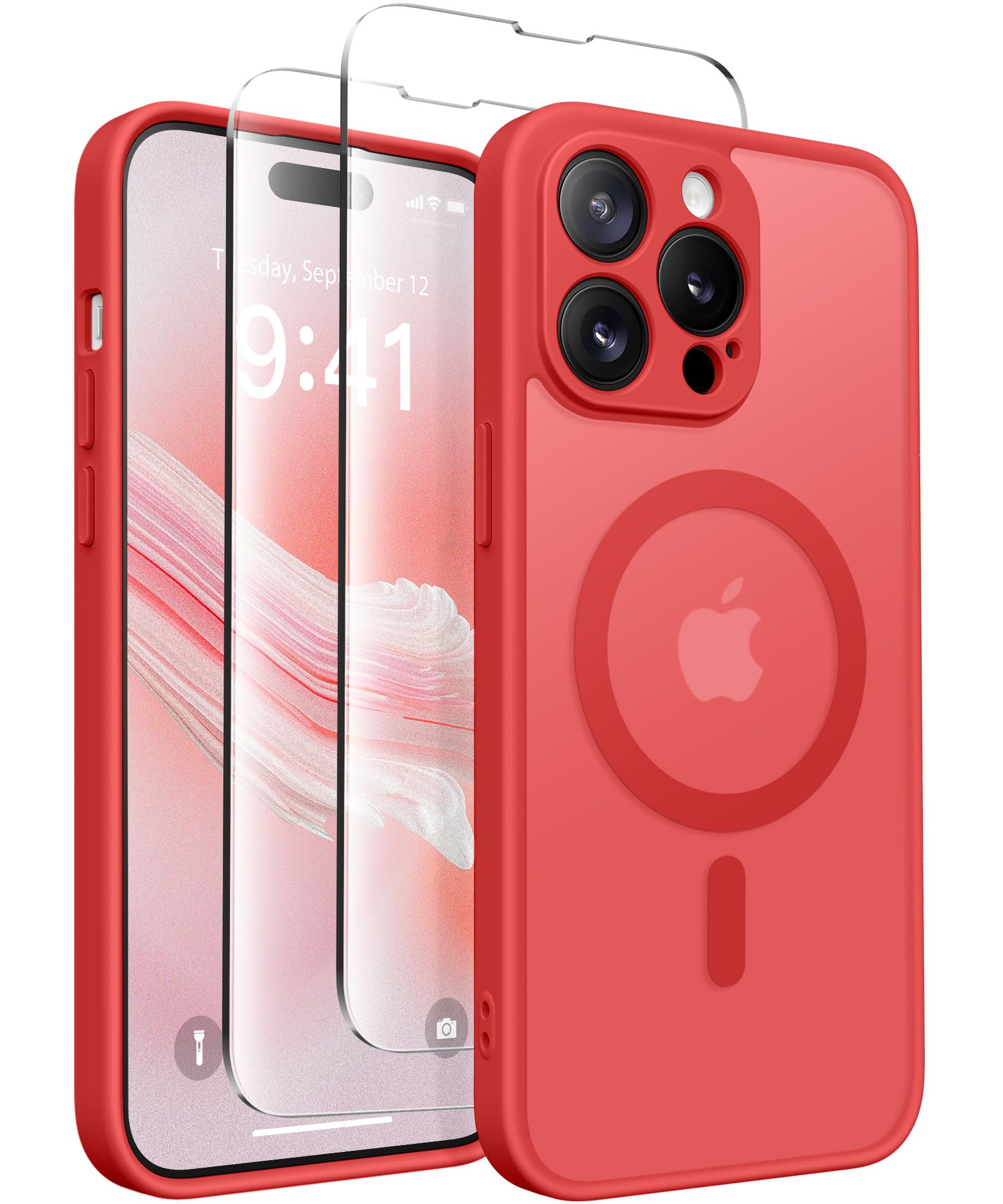 CAPRARO Magnetic for iPhone 14 Pro Case, [Compatible with MagSafe] [Full Camera Protection] Shockproof Protective Slim Translucent Matte Phone Case iPhone 14 Pro Case,WatermelonRed — image 1