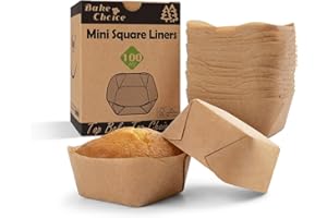 Bake Choice 100Pcs Square Mini Cupcake Liners, Fit for 12 Mini Brownie Pan, Natural Parchment Paper Baking Cups Muffin Liners