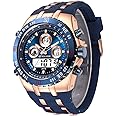 GOLDEN HOUR Luxury Military Sports Men's Watches Large Size Big Face 3ATM Waterproof, Stopwatch, Date and Date, Alarm, Luminous Digital Analog Wrist Watch with Rubber Band