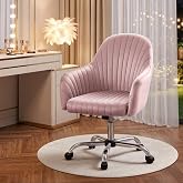 Warmiehomy Velvet Vanity Chair with Back, Desk Chair for Home Office, Comfy Cute Makeup Chair with Arm Rest for Bedroom, Office Furniture, Blush Pink