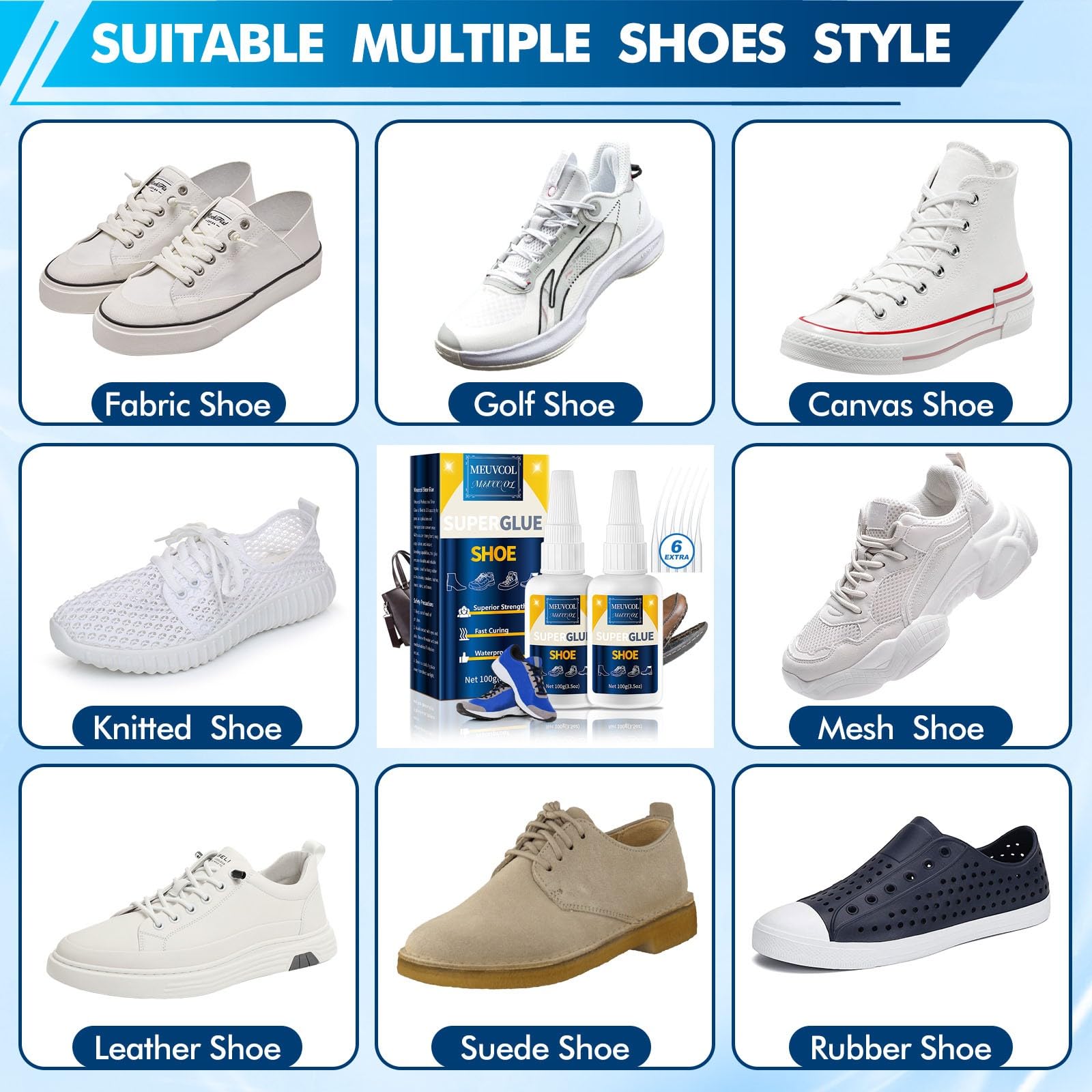 Meuvcol 100g Schuhkleber Extra Stark Wasserfest, Sekundenkleber Für Schuhsohlenkleber, Transparentes Schuhsohlen Reparaturset, Shoe Glue Für Stiefel, Leder, Absätze, Tennisschuhe, Sneaker 3