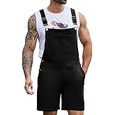 Bindefon Denim Overalls for Men Jean Shorts Jumpsuit Work Bibs Coveralls with Zipper