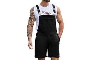 Bindefon Denim Overalls for Men Jean Shorts Jumpsuit Work Bibs Coveralls with Zipper