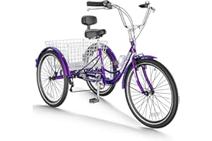 Barbella Adult Tricycle 7 Speed 3 Wheel Bike Adult Trikes, Three-Wheeled Bicycles Cruise Trike with Basket for Seniors, Women, Men for Recreation Shopping (26", Rose Purple)