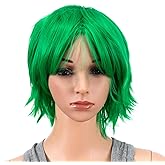 SWACC Unisex Fashion Spiky Layered Short Anime Cosplay Wig for Men and Women (St Patricks Green)