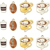 KitBeads 20Pcs 4 Styles Coffee Charms Enamel Cafe Hot Drink Latte Charms Coffee Cup Coffee Bean Charms for Jewelry Making Necklaces Earrings Crafts