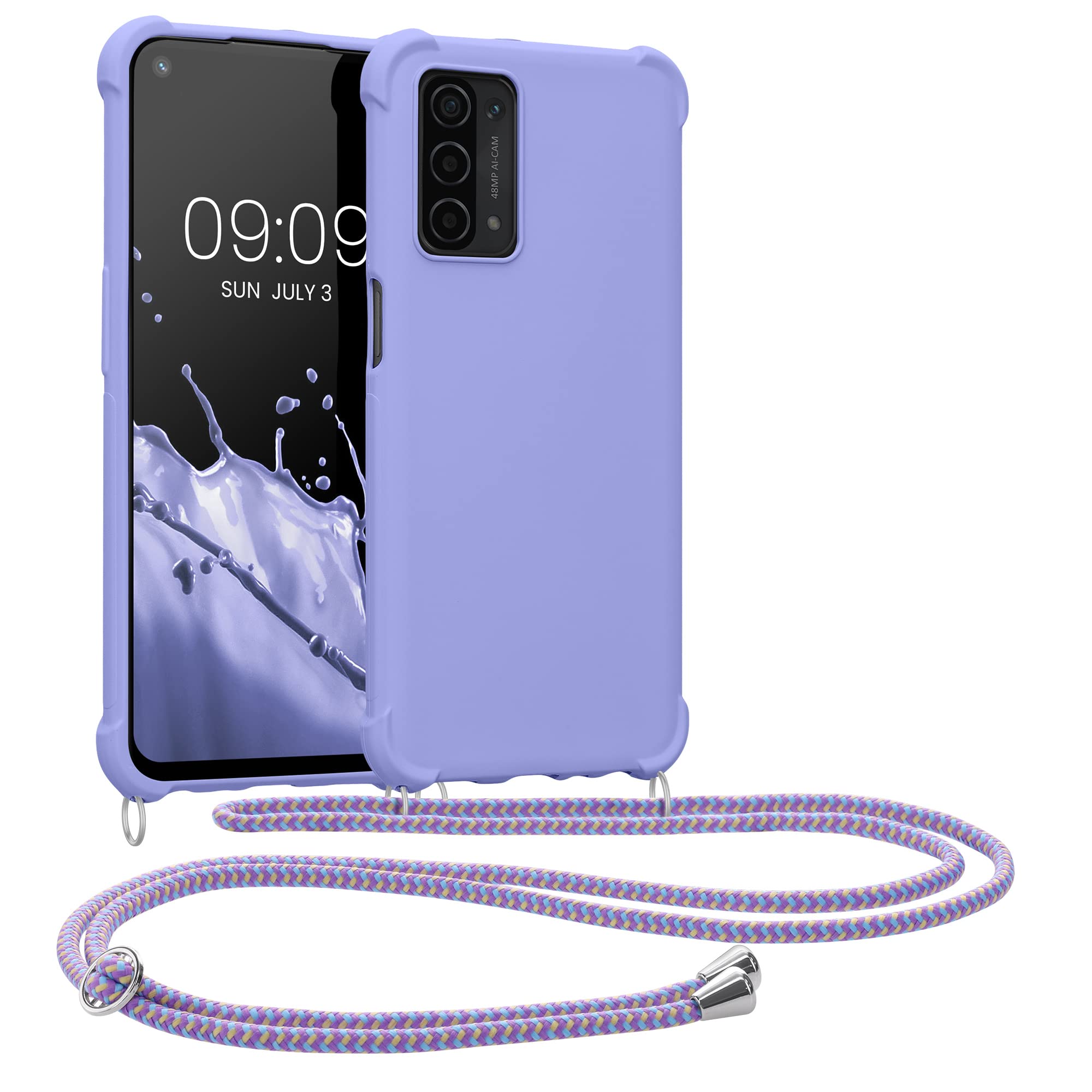 kwmobile Crossbody Case Compatible with Oppo A74 (5G) / A54 (5G) Case - TPU Silicone Cover with Strap - Lavender