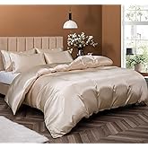P Pothuiny 5 Pieces Taupe Satin Duvet Cover King Size Set | Luxury Silk-Like Duvet Cover Bedding Set with Zipper Closure, Includes 1 Duvet Cover + 4 Pillowcases (No Comforter)